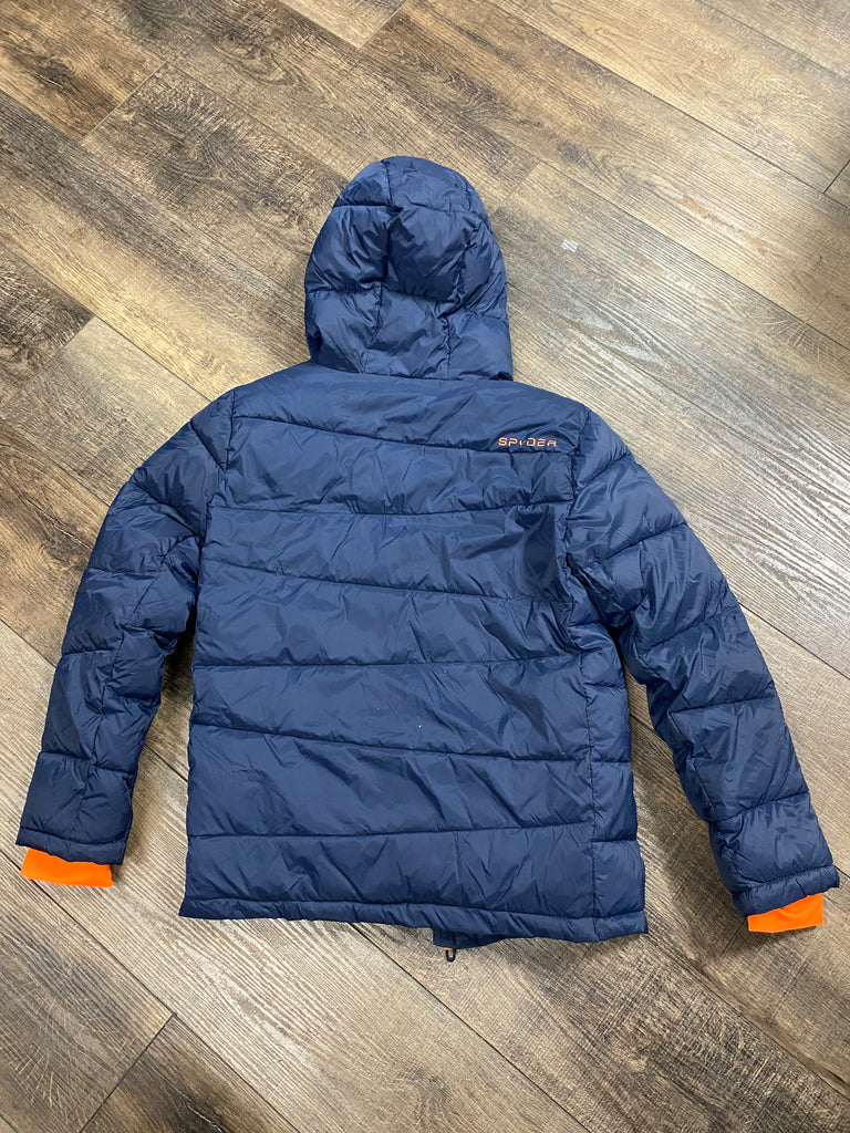 Spyder Frontier Hooded Puffer Jacket, Youth Large, Blue/Orange
