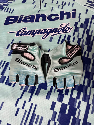Vintage Santini Branded Bianchi/Campagnolo Cycling Jersey and Santini Gloves XL-XXL