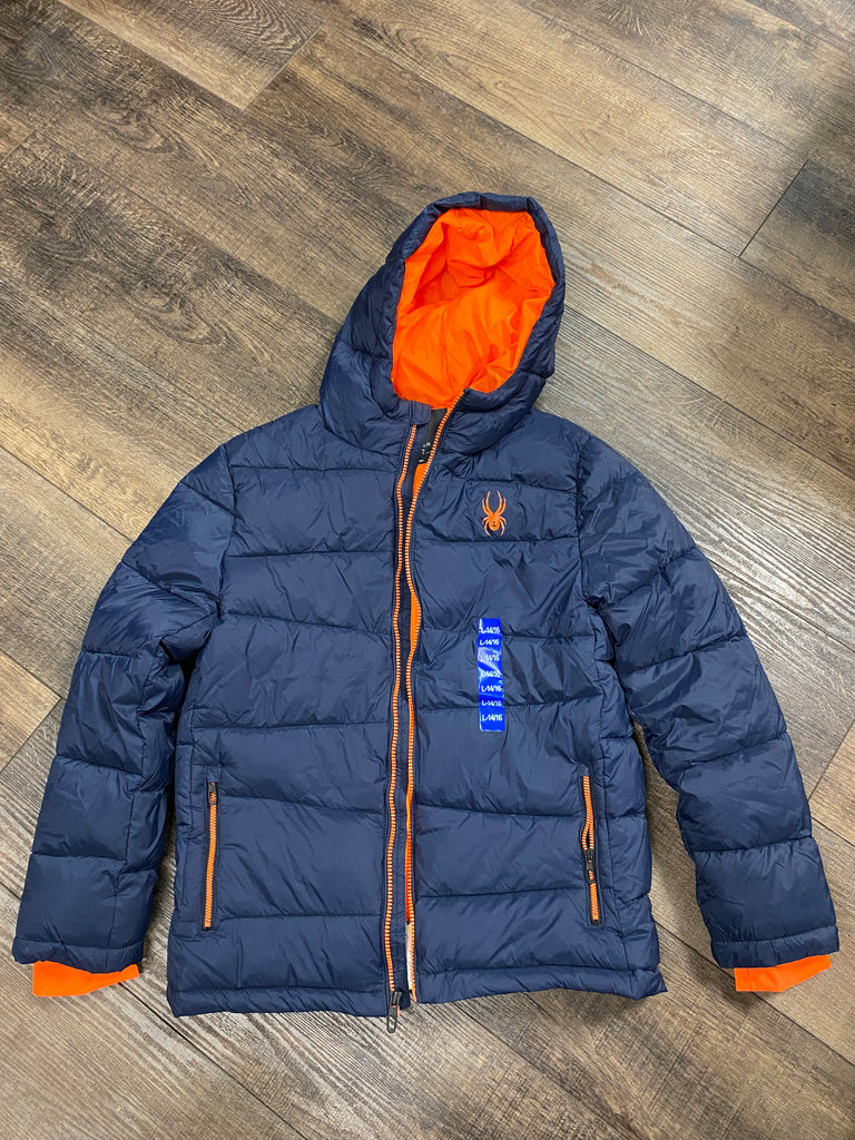 Spyder Frontier Hooded Puffer Jacket, Youth Large, Blue/Orange